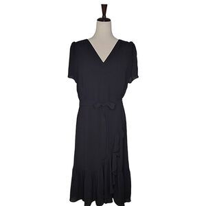 Talbots Black V-neck Cascading Wrap Lined Dress Size 12P
